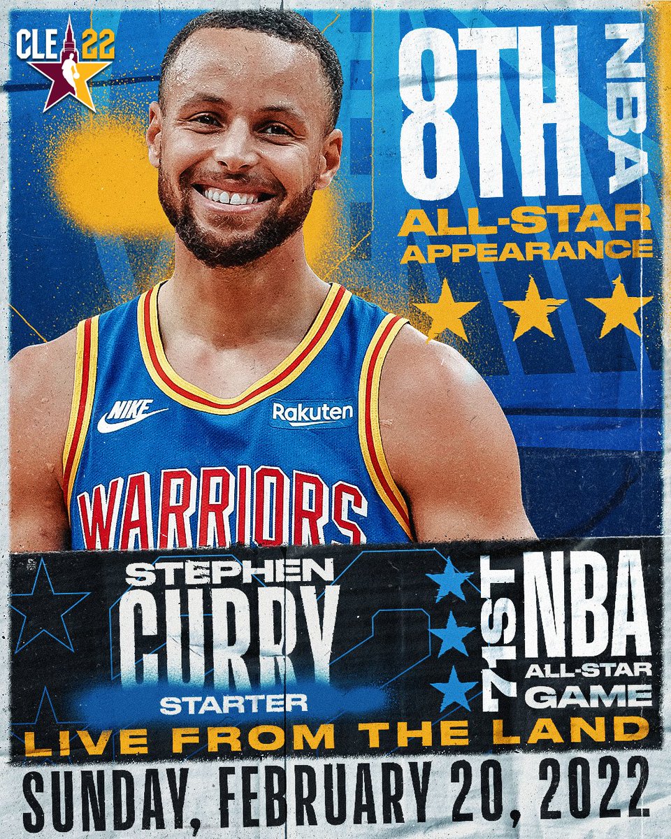 NBAAllStar's tweet photo. Making his 8th #NBAAllStar appearance... Stephen Curry of the @warriors.

Drafted as the 7th pick in 2009 out of Davidson, @StephenCurry30 is averaging 25.8 PPG, 5.4 RPG and 6.2 APG for the Warriors this season. https://t.co/V5fE0iyBVA