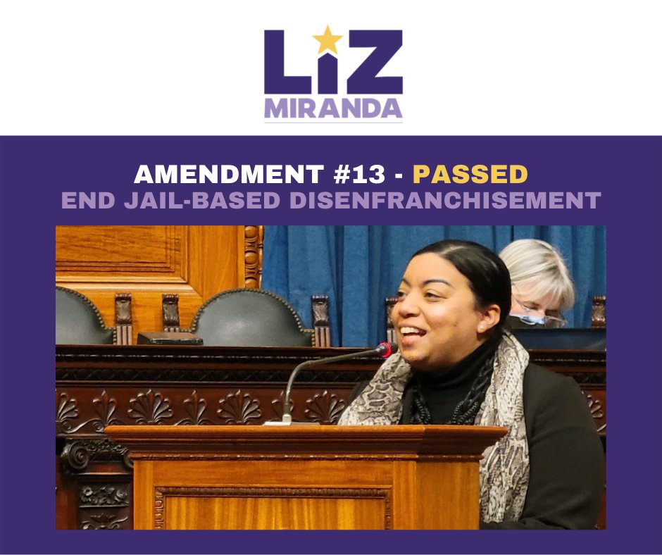 Centering the voices of &amp; in deep partnership w/ incarcerated advocates, our amendment to end jail-based voter disenfranchisement passed, impacting 7,000-9,000 eligible incarcerated voters &amp; expanding voting rights for incarcerated people for the first time in decades.