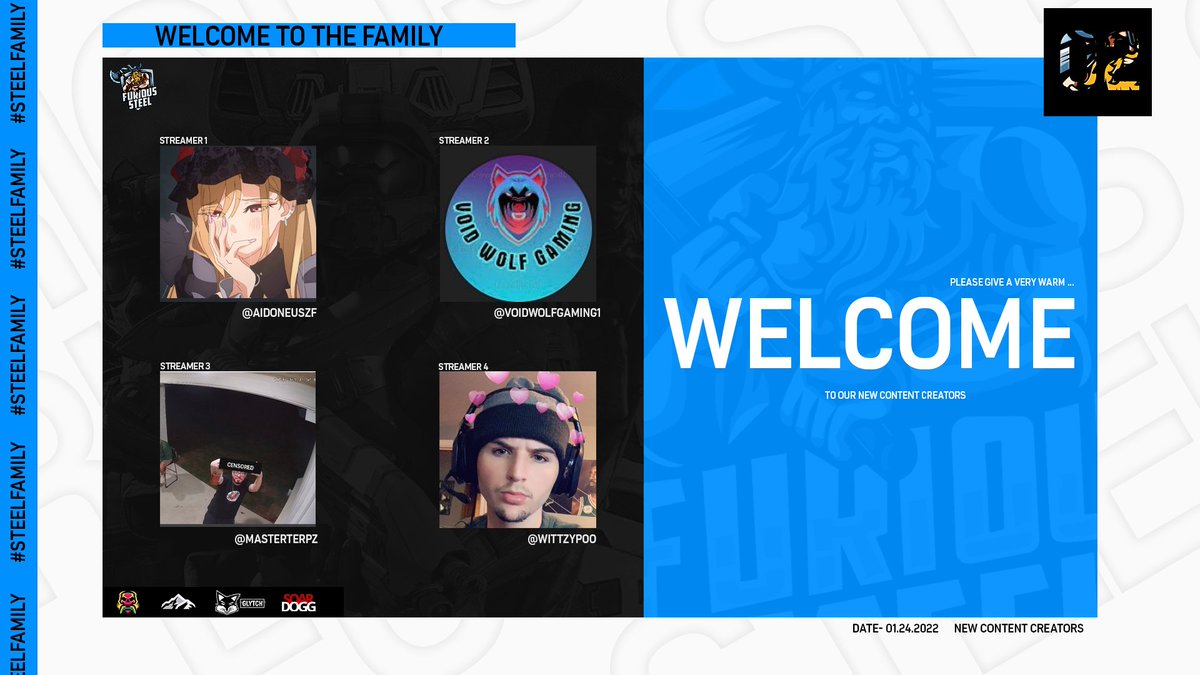 FuriousSteel_'s tweet image. Join us in Welcoming our 4 New Content Creators to the FS Family! 

Welcome:  
@MasterTerpz 
@VoidWolfGaming1 
@Wittzypoo 
@AidoneusZF 

Make sure to drop them a follow and show some love!
#SteelFamily #FSFam