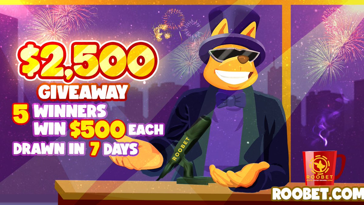 $2,500 Giveaway! 

5 Winners - $500 EACH!

-Follow
-Like and RT❤️
-Tag 2 friends
-Comment your Roobet Username🦘

Winners announced in 7 days ⏳

Crypto's Fastest Growing Casino: roobet.com