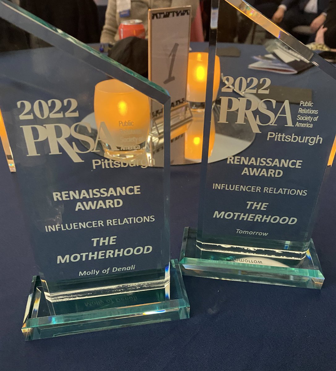 theMotherhood's tweet photo. Honored to win two awards in the influencer marketing category tonight! 🏆✨@PRSAPgh #PRSARenaissance https://t.co/37azNn6YE2