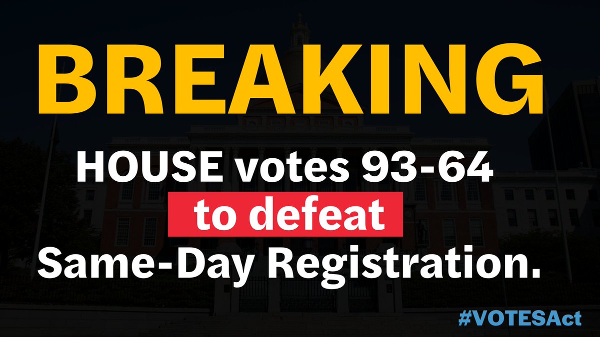 Are we disappointed? Yes. Do we give up? Never. #Samedayregistration would boost voter turnout and make elections more equitable. We will never give up on it. We will never give up on the voters of Massachusetts, because they deserve better. #mapoli #VOTESAct