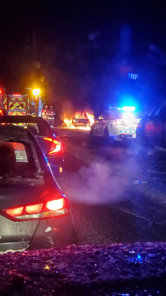 NorrisDonReMax's tweet photo. #nltraffic car fire at top of Soldiers Pond Hill on TCH westbound. Traffic backed up both lanes. First responders are on the scene but traffic is still at a standstill. https://t.co/xsYRVRP3zq