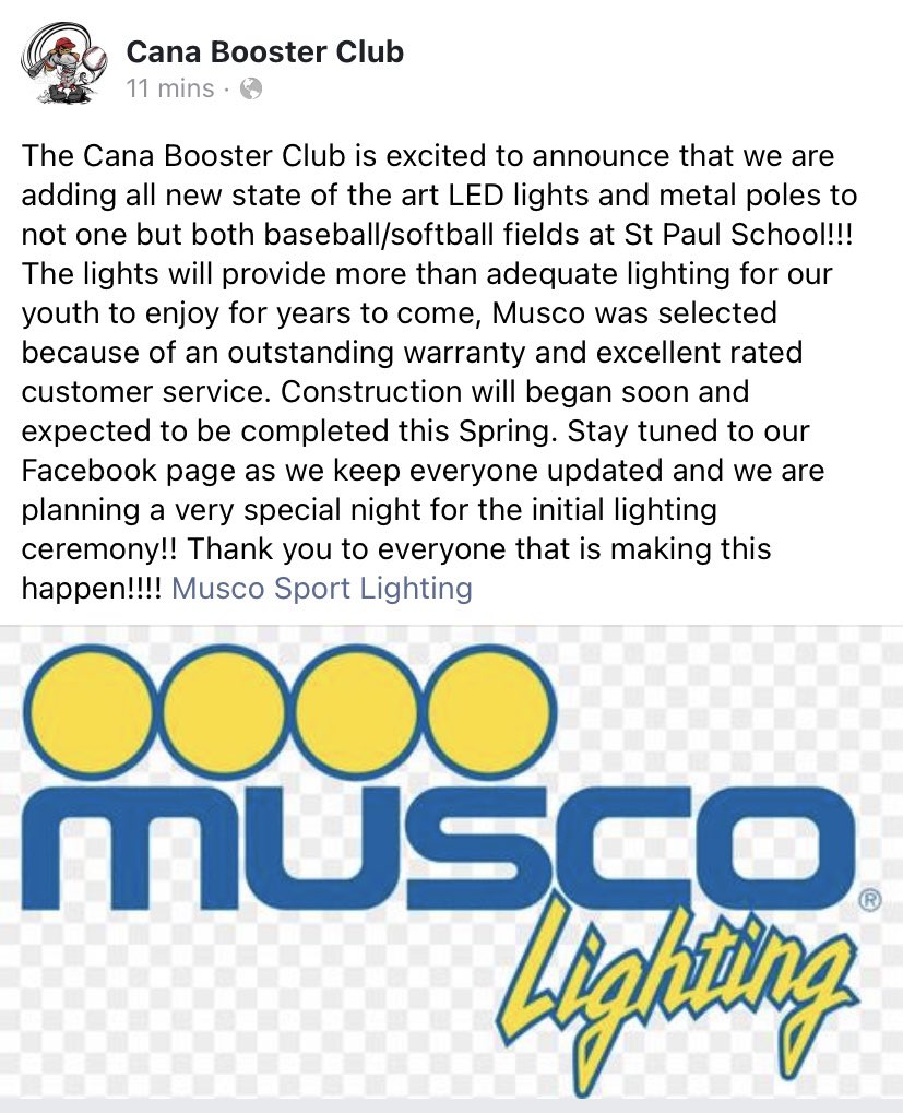 SteveW_Musco's tweet image. This is what it is all about!!  Excited and proud to working with the Cana Booster Club on their project.  #MuscoLighting #TLCforLED