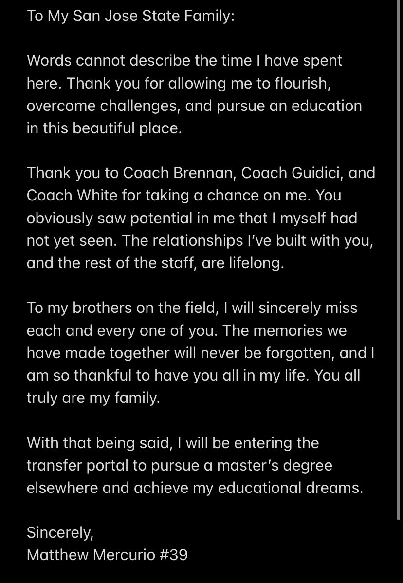 MattMercuriooo's tweet photo. Thank you San Jose State❤️ I’ve decided to take a chance on myself. My recruitment is 100% open. https://t.co/KCRPoUGmty