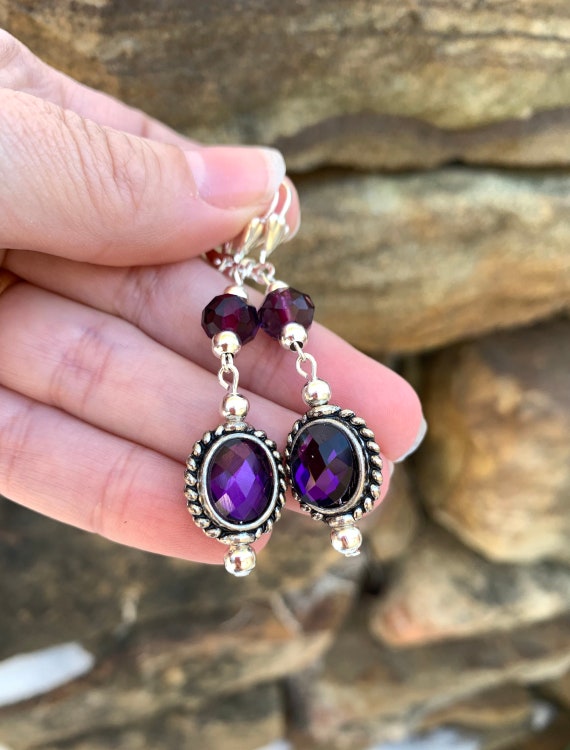 Purple Oval Crystal Lever Back Earrings Birthstone Earrings dlvr.it/SHxNZZ