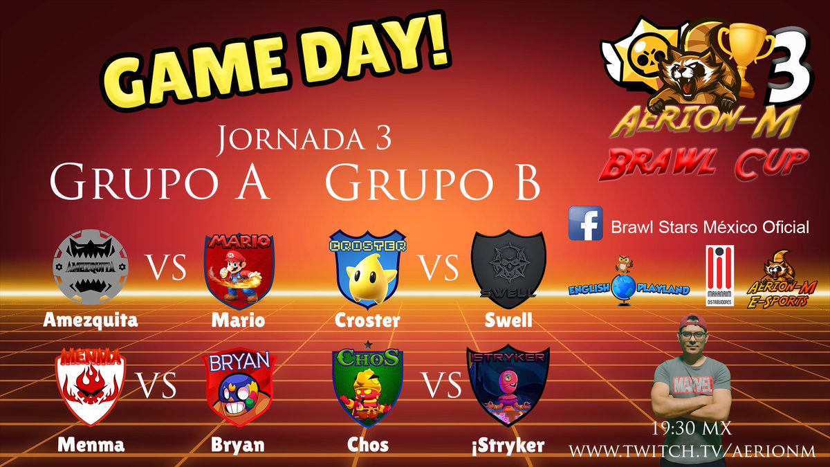 Aerion-M Brawl Cup 3 - Game Day

Jornada 3 - Grupos A y B

twitch.tv/aerionm #brawlstars 

English Playland - Manaheim Distribuidores - Aerion-M E-Sports - Brawl Stars México Oficial presentan