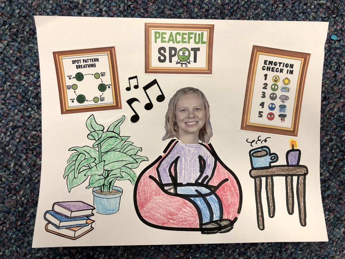 MalDahlquist's tweet photo. Had so much fun designing our own #PeacefulSpots today in group! What would you put in your Peaceful Spot to find your calm? #SpotOfEmotion #FeelingFriends #EmotionDetective #socialwork #weared34 #henkingrocks https://t.co/kPq4uZZ1LZ