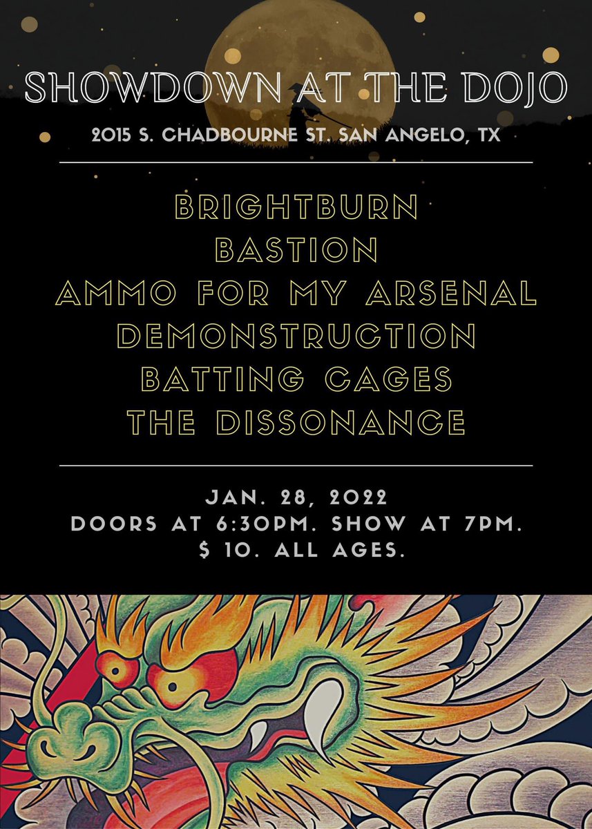 San Angelo peeps! We’re coming to town tomorrow for our first show of the year!  Come out and let’s throw down!!