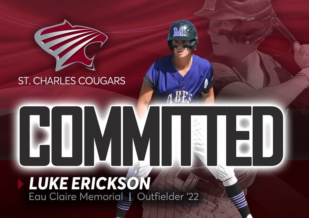 Lukeerickson_'s tweet photo. I am extremely excited to announce my commitment to continue my academic and athletic carrier down in St. Charles Missouri, thankyou to everyone for making this dream come true! @SCCCougarsBsb @oldabebaseball @PBRWisconsin @MomentumBaseba1 @Turn2Athletics @prepbaseball https://t.co/lnbRV1aYC4