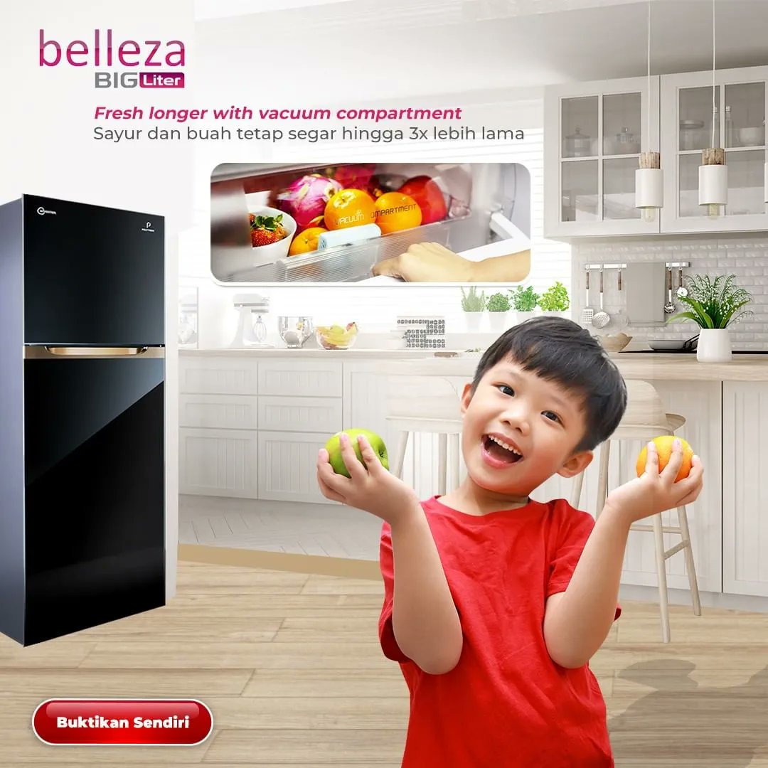 #FreshLonger dengan kulkas Polytron Belleza Big Liter PRM 495x! 
Pastikan Sayur &amp; buah untuk perayaan tetap segar terjaga hingga 3x lebih lama dengan vacuum compartment yang dapat mengurangi kadar oksigen sehingga menghambat pertumbuhan bakteri.
#Polytron #Indonesia