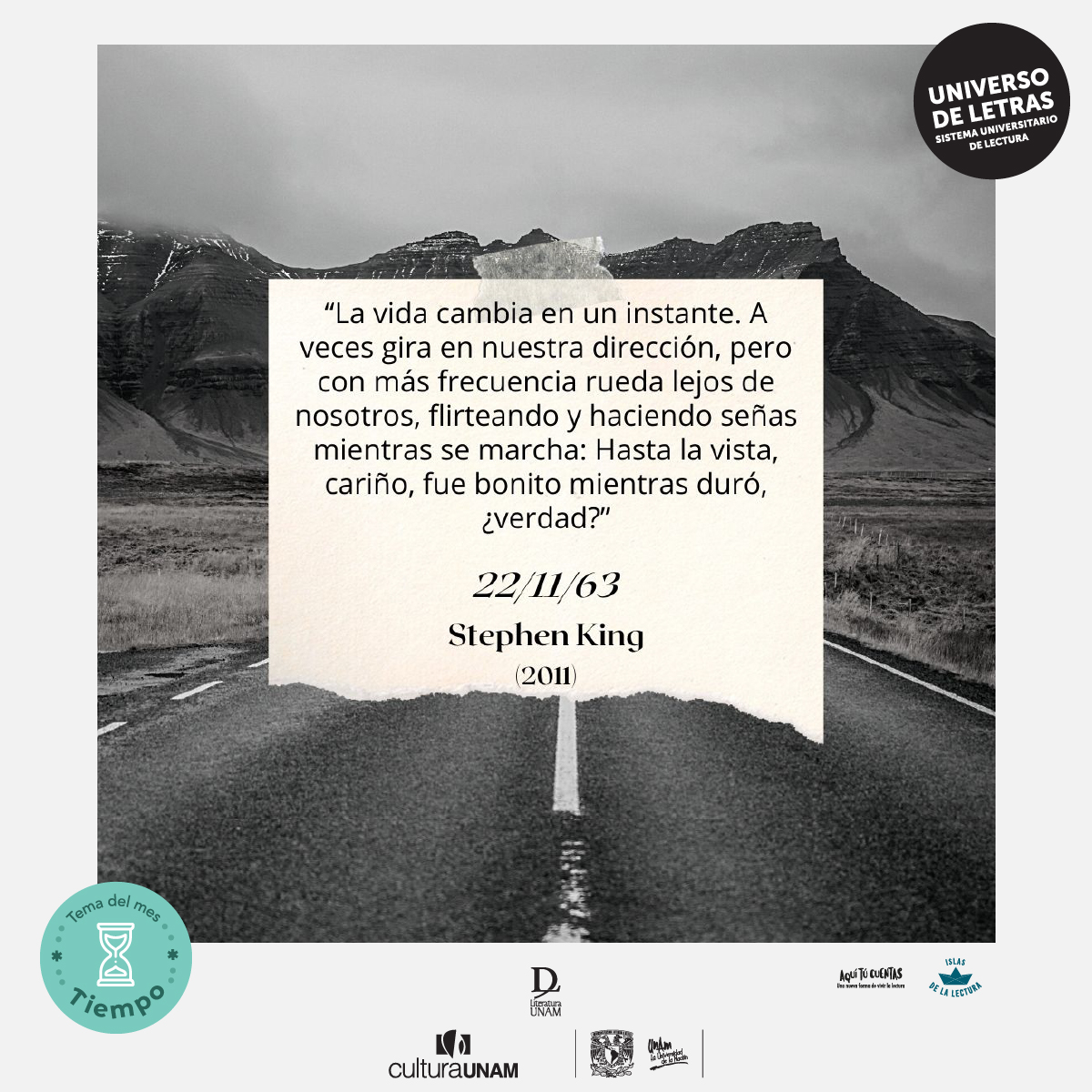 universoUNAM's tweet image. #recomendaciónlibros 

22/11/63
¿Sabes qué pasó este día? Imagina viajar en el tiempo y evitar ese asesinato. El escritor Stephen King lo hizo. 

©  Karen Kassandra Maseda, estudiante de Letras Hispánicas y Servicio Social en #islasdelalectura📙