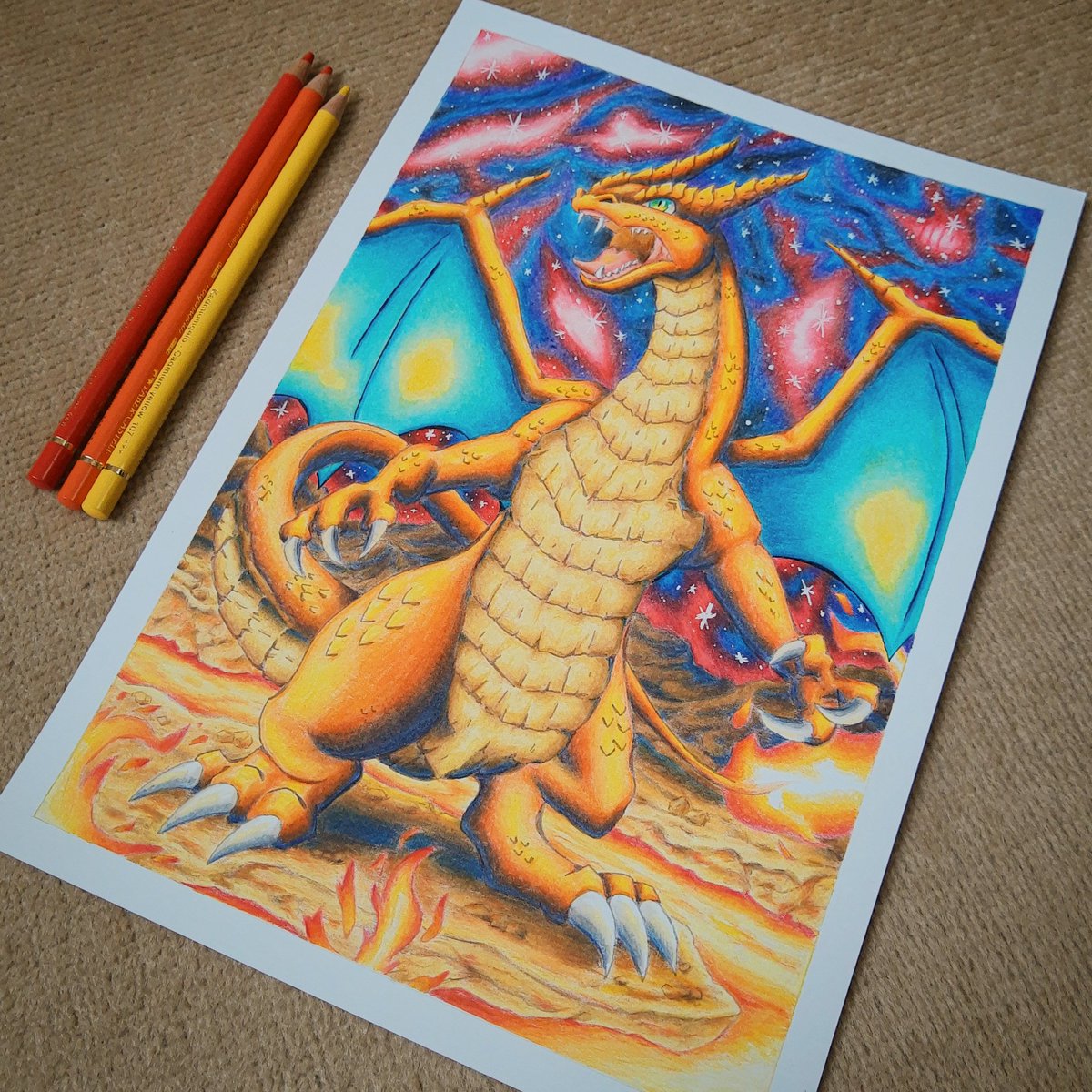 Tenefester's tweet image. New charizard fanart =) 
25 hours / colored pencils

#charizard #pokemon #PokemonLegendenArceus  #PokemonLEGENDS発売