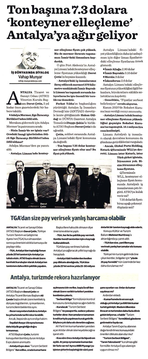 Ton Başına 7.3 Dolara 'Konteyner Elleçleme' Antalya'ya Ağır Geliyor... 

Ekonomi basınının duayeni Vahap Munyar'ın kaleminden.