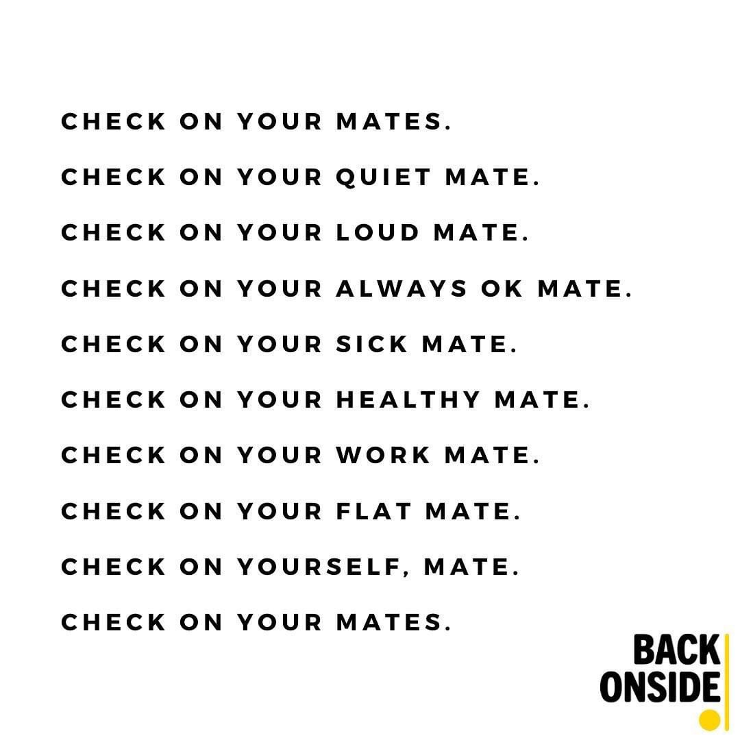 BackOnside's tweet image. Today if you do one thing please let it be that you check on your mates.

Just because someone is smiling doesn’t always mean they are ok. Always check on your mates, a simple text could change their day &amp;amp; more importantly save a life💛🖤

#backonside #mentalhealthmatters