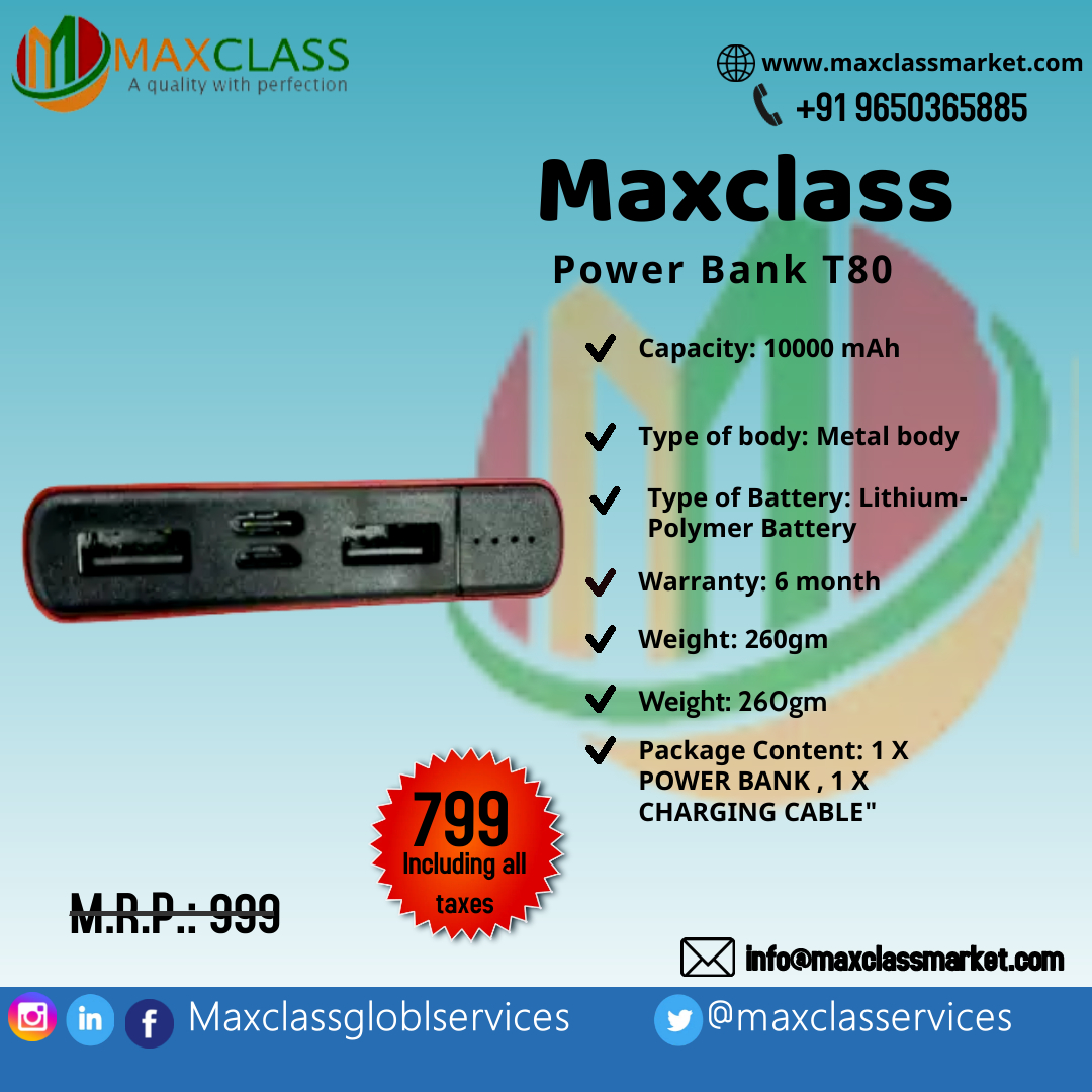 MaxclassM's tweet photo. Power Bank T80 with 10000mAh High quality
Powerbank built to last longer
SHOP NOW : https://t.co/ma8h7Ap8hW
+91 9650365885
#powerbank #maxclass #Sellonline #maxclassmarket #vendoraccount #sellonmaxclassmarket #smoothservices
@amazan @flipcart @Meesho_Official https://t.co/mp4RqSMR2i