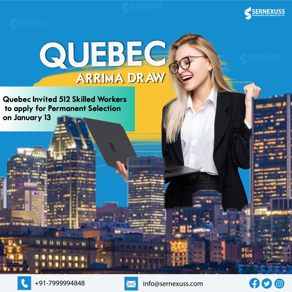 Quebec invites 512 in first Arrima draw of 2022.

Learn more: bit.ly/3r9VWRL

#Quebecimmigration #Quebecarrimadraw #Quebecinvites #newarrimadraw #canadaimmigration #canadapr #sernexuss