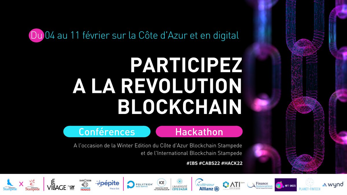 Découvrez les projets du #Hackathon Côte d'Azur #Blockchain #Stampede et rejoignez-nous du 4 au 11 février pour participer à la révolution #Web3 #NFT #Metavers 🌱🚀

👉 vfazurmonaco.com/2022/01/Decouv…

#IBS #CABS22 #HACK22 #DLT #CotedAzurFrance #Monaco #IntelligenceCollective