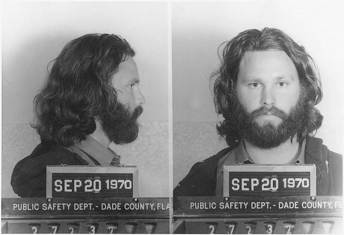 Dade County Public Safety Department - Mug shot of Jim Morrison, Sep 20, 1970
#vintageportrait #vintagemusic