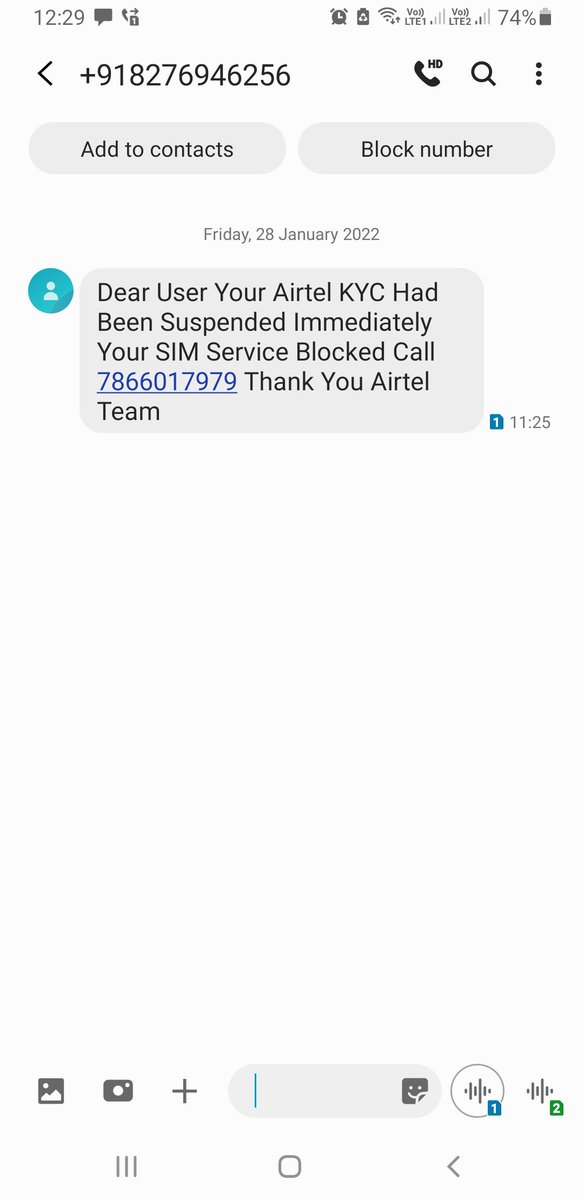 Today i got Fake Kyc sms from Unkown number 8276946256 and 7866017979,

<a href="/TRAI/">TRAI</a> 
<a href="/DoT_India/">DoT India</a> 
<a href="/Cybercellindia/">Cyber Complaint</a> 
<a href="/airtelindia/">airtel India</a>