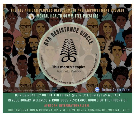 _InPDUM's tweet photo. Join us for “AYA Resistance Circle | Topic: Horizontal Violence” - https://t.co/BnpE5xKXXA: https://t.co/aHvuN63MmF #MentalHealth #Wellness #Resistance #APSP #AAPDEP #AfricanInternationalism #BlackPower #BlackPowerMatters Uhuru! ✊🏿❤️🖤💚 https://t.co/SkEvxFS5Ui