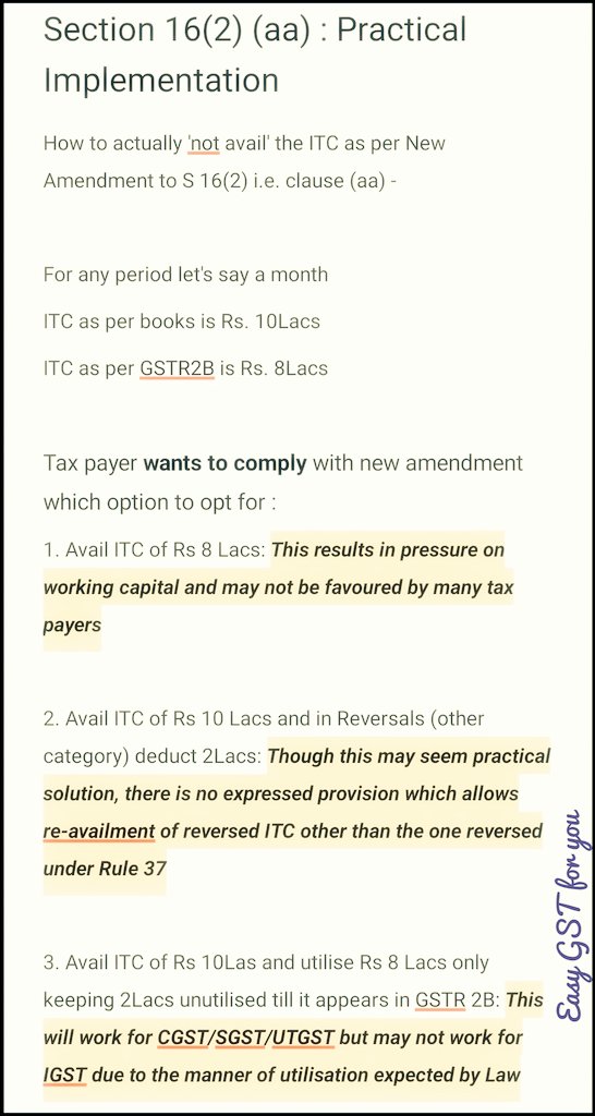 GK2627's tweet photo. How to 'Not Avail' ITC in contravention of Sec 16(2)(aa) [New Amendment wef 01/01/2022]

#GST 
#gstcouncilmeet 
#GSTITC 
#Inputtax 
#EasyGST4U https://t.co/K0pYqUi5hC