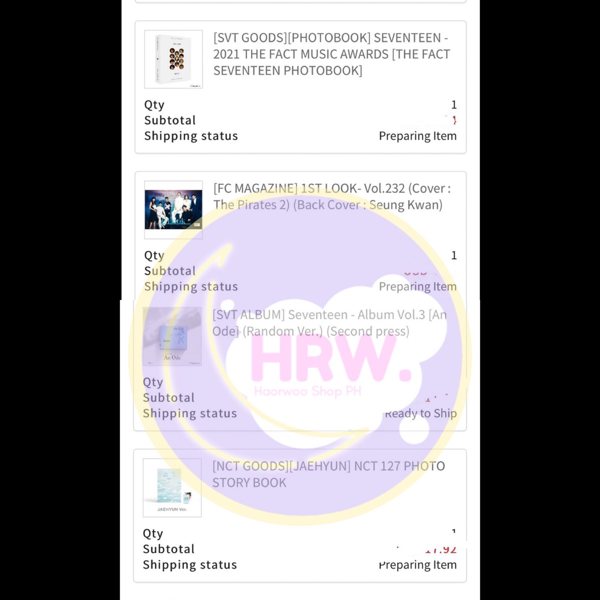 haorwooshop's tweet photo. #HRWUpdates
2021 SVT Memory Book, Woozi TTT Vol 2/13 was already secured on weverse shop.
1st Look, NCT127 PB, Treasure album, SVT The Fact from Ktown4U are secured
And Loonaverse: From Trading Card are now secured
Thank you for trusting us with your orders!
- HRW Team ๐ https://t.co/5zbmD99iqp