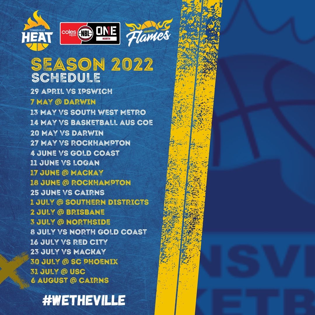 🚨 NBL1 Season Schedule 🚨 The moment we have been waiting for is finally here to share. Presenting our 2022 @NBL1 Season Schedule. Mark April 29 in your diaries now when we tip off the season against @Ipswichforce #WeTheVille 🏀🔥💙💛