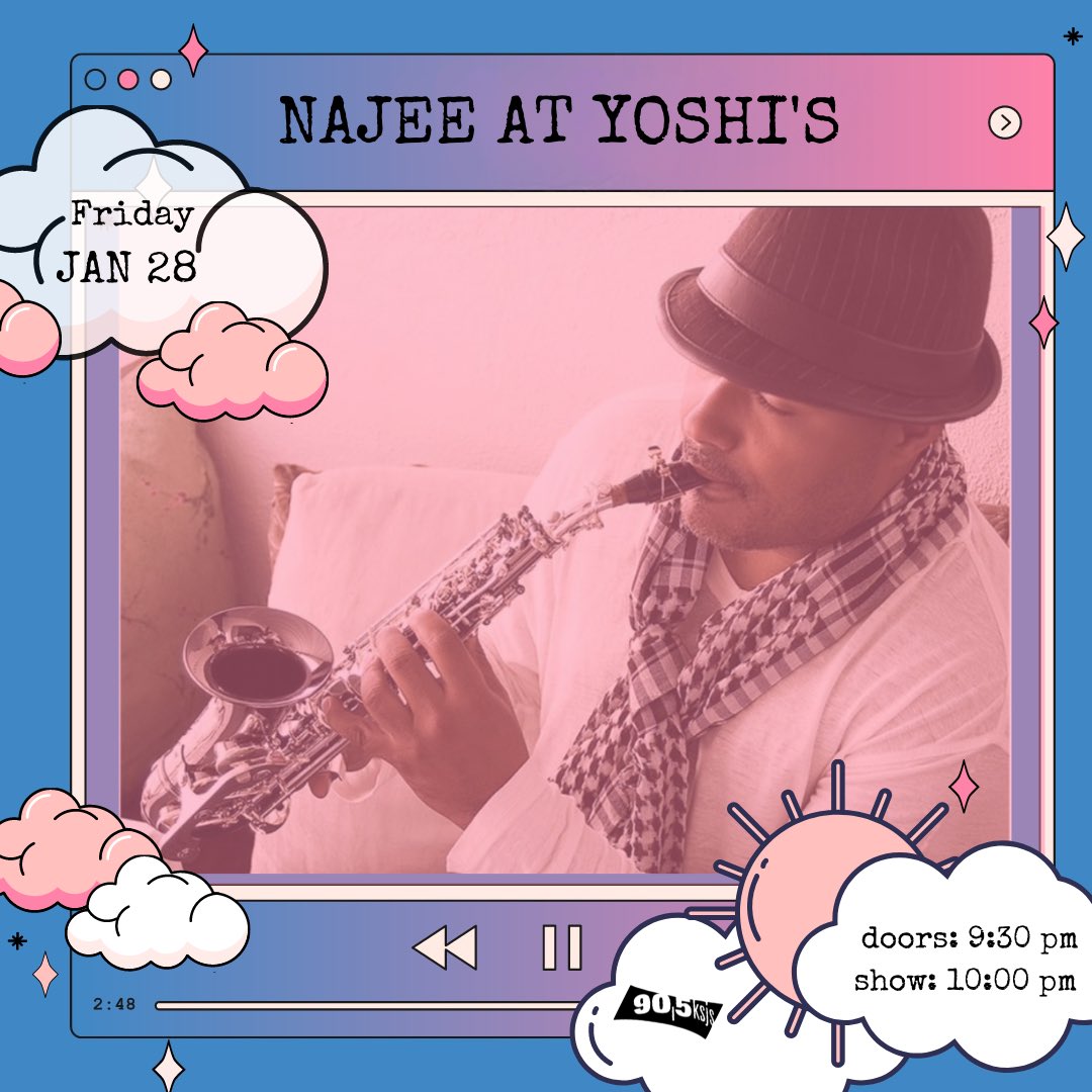ksjsfm's tweet photo. @NajeeOfficial is going to be at @yoshis_OAK 🤩🤩 check IG/Facebook for a chance to see him in #concert #grammynominated #ksjs https://t.co/A9wRGyXYLy