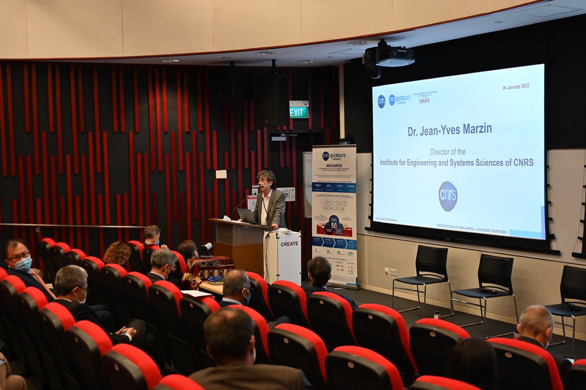 CNRSatCREATE's tweet photo. Doctor Jean-Yves Marzin, Director of @INSIS_CNRS, in the name of @CNRS and all the French academic partners.
“Hybrid models mobilizing physics and AI, but also Human-AI interaction regarding decision making are the heart of Descartes.”
#DescartesProgram https://t.co/6ngs90NA4h