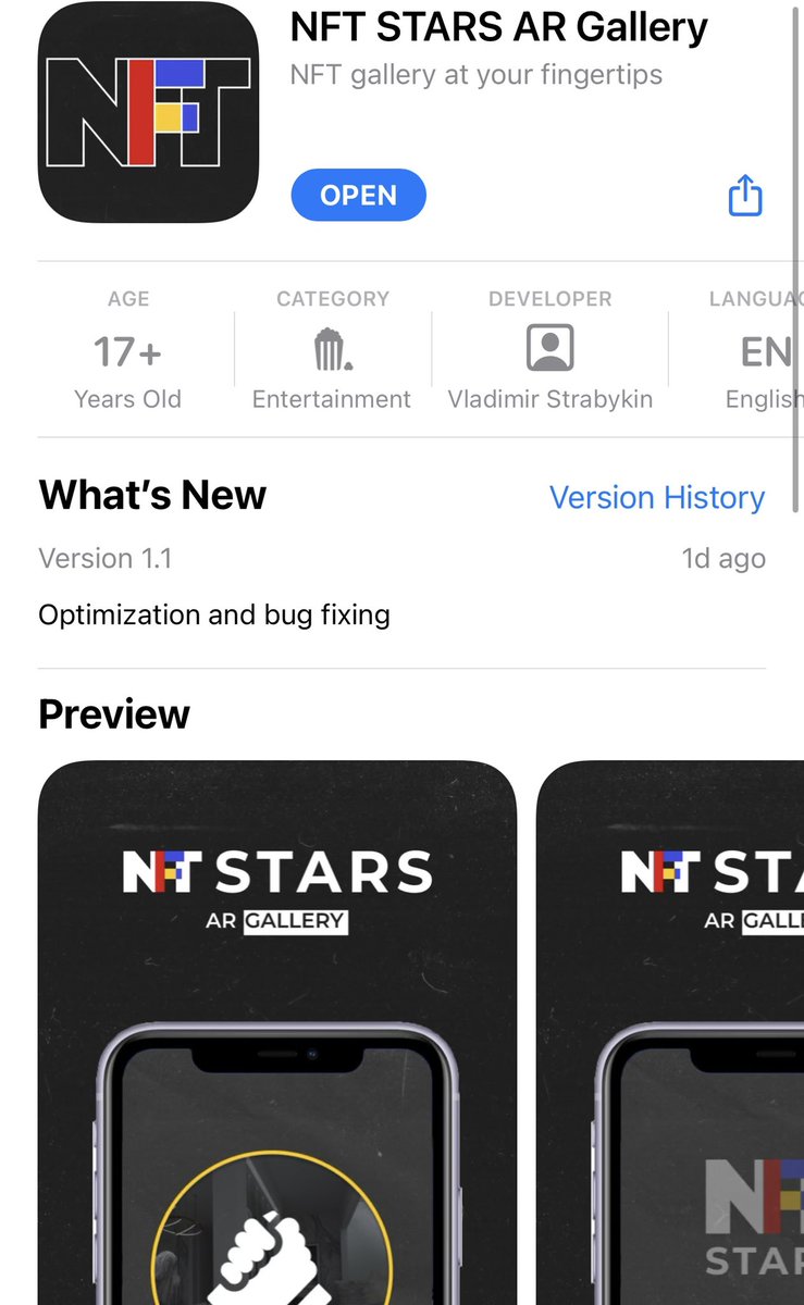 Congratulations to our <a href="/nftstars1/">NFT STARS</a> team , we managed to get approved by Apple Store. You can now download our first ever AR NFT Gallery to your IPhone

Want your exhibition inside of our AR gallery, prepare your $nfts tokens ! The future is here 🎉
apps.apple.com/au/app/nft-sta…