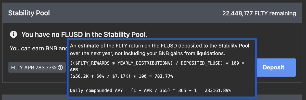 Earning high APR is possible on #Fluity! 💰

APR: 783.77%
Daily compounded APY: 233,161%

🤯🤯🤯

Visit fluity.finance to get started!

#FluityFinance #DeFi #APR #FLUSD #FLTY
