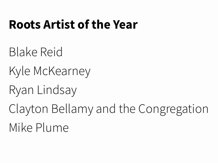 Hey! 
I’m vividly aware that it’s a cliché to say, “I’m thrilled just to be nominated.” 
But I also mean it. 
Truly. 
Who’da thunk it?
I’m in the running for “Roots Artist of Year.”
That’s some good company right there. 
Thanks to the CMAs and good luck to all the Nominees. 
Mike