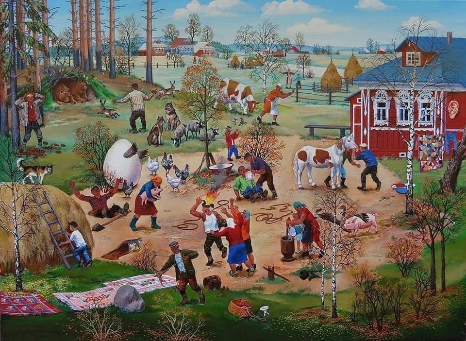 На этой картине большинство русских поговорок. Смотрим, вспоминаем, тренируем память