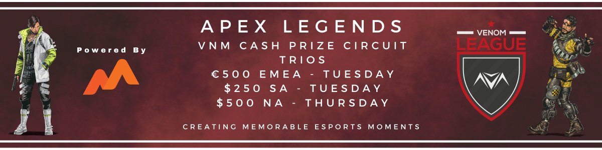 We're excited to announce our February VNM Apex Circuit Powered By <a href="/Challengermode/">Challengermode</a> 
NEW to February... 
- SA will now have their own tournaments
- EMEA &amp; NA will have their prize pools increased! 

We're stoked to continue offering awesome events for our incredible #vnmApexFAM