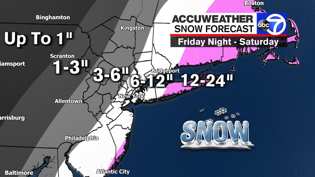LeeGoldbergABC7's tweet photo. UPDATED Snowfall Map. Totals increased. Bands shifted 20-30 miles west. 
@ABC7NY https://t.co/OHzpp0AVVe