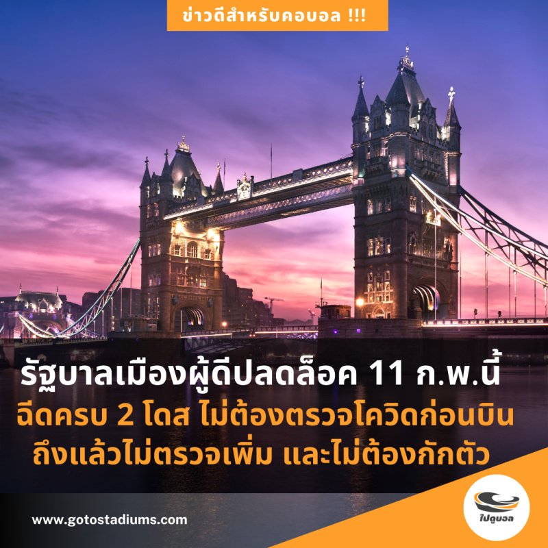 gotostadiums's tweet photo. 11 ก.พ.นี้ ฉีดวัคซีนครบ 2 โดส เข้าอังกฤษฉลุย ไม่ตรวจโควิดก่อนบิน ไม่กักตัว ไม่ตรวจเพิ่มเมื่อไปถึง 

https://t.co/mwQgLBjm5g

#ไปดูบอลกัน #ไปดูพรีเมียร์ลีก #ทัวร์ดูบอล https://t.co/QK9VdSFaqt