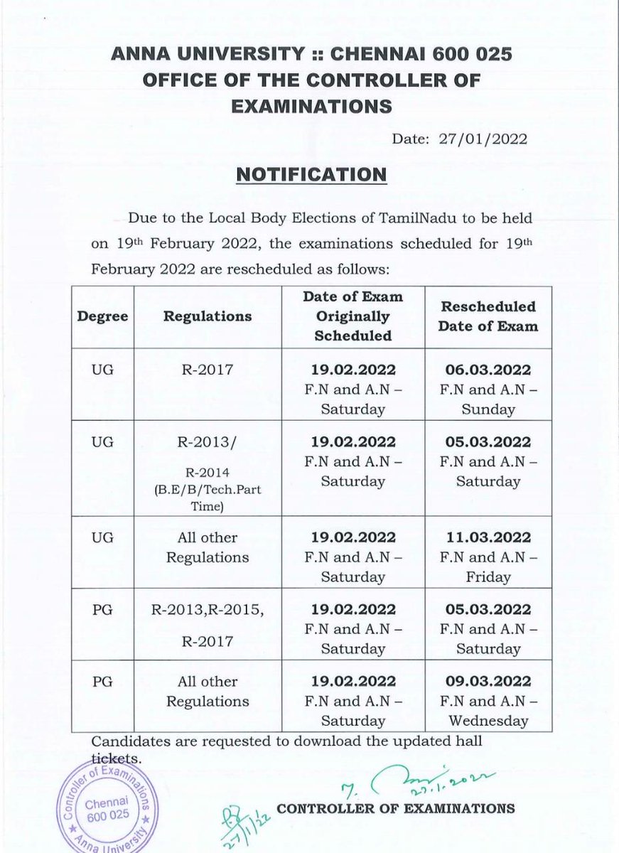 Postponement of Elections on Urban Local Election Day - Anna University https://t.co/tqsetb1IUN