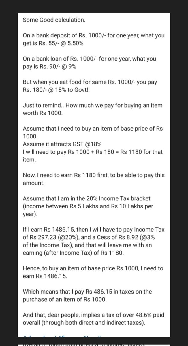 anubha1812's tweet photo. #Budget2022
How much total tax we pay
Both direct and indirect 

Interesting  calculation by someone https://t.co/UyctNESu6Y