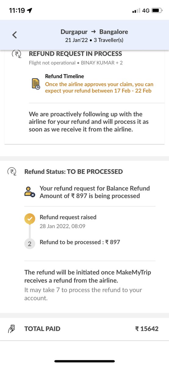 BKumar0077's tweet photo. @makemytripcare Why MMT app showing 897 Rs refund as airlines confirmed me full refund. https://t.co/8LqP9QVVSP