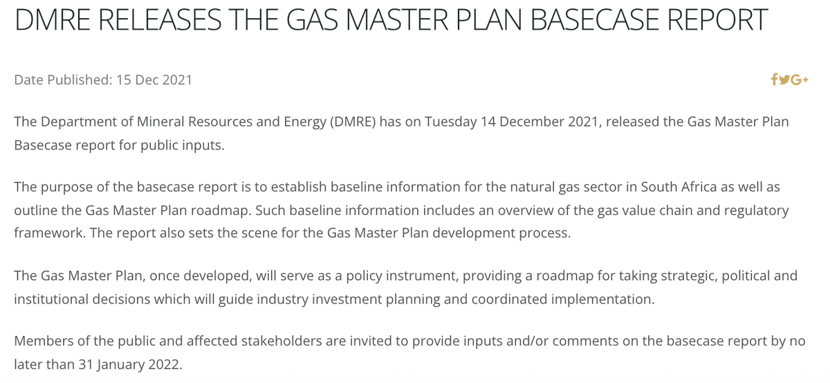 There are just 4 DAYS LEFT for the public to comment on the DMRE’s #GasMasterplan basecase report.

DEADLINE MONDAY: 31 January 2022

dmr.gov.za/news-room/post…