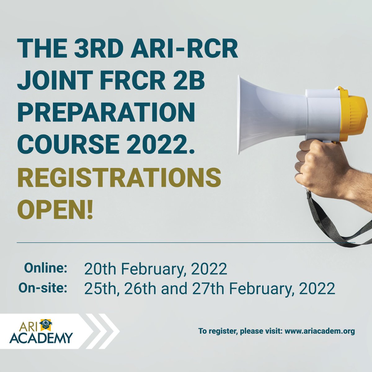 THE 3RD ARI-RCR JOINT FRCR 2B PREPARATION COURSE 2022. 
REGISTRATIONS OPEN!

ariacademy.org/part-2b-course…

#FRCR #radiologist #medicalcollege #medicaleducation #training #radiology #FRCR2B #radiologystudent