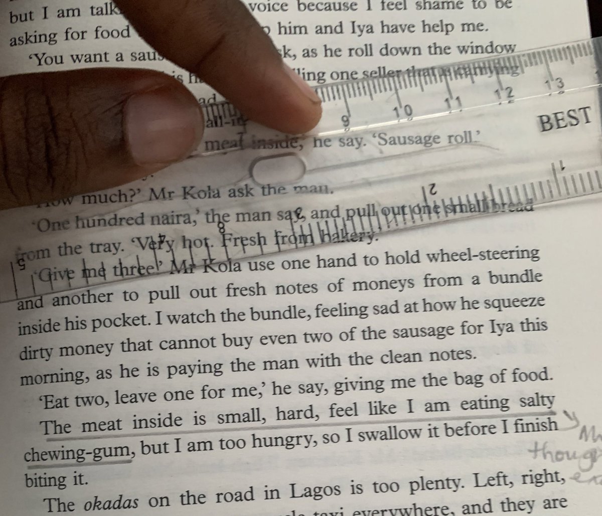 adebeeoma's tweet photo. Do you know how many times I’ve thought this. All those olodo sausage rolls with meat that tastes like “salty chewing-gum” lol #abidare #thegirlwiththeloudingvoice #BookRecommendations #BookTwitter #booksinbus #books https://t.co/VkVtQuycKw