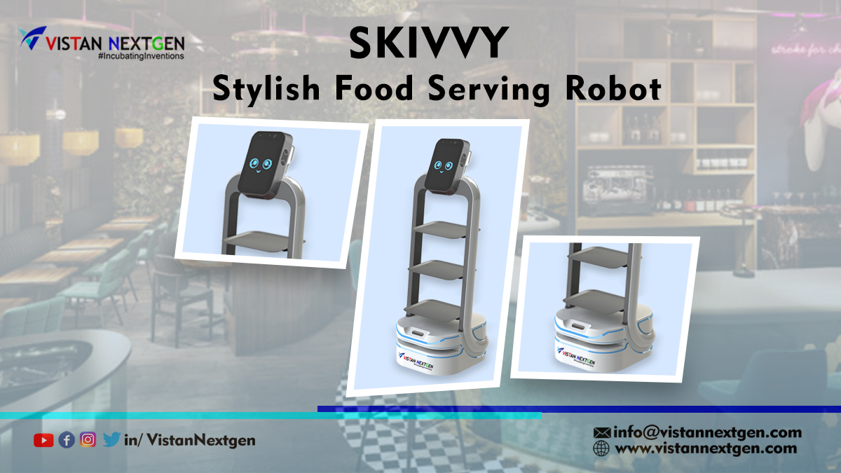 NextgenVistan's tweet photo. Featuring #SKIVVY, an #AI-based smart autonomous robot with expert systems. It can wait up to 3 tables and can display ads and engage with customers. The smart technology used in our #ServiceRobot #SKIVVY enables it to avoid any obstacles and move around with speed and stability. https://t.co/gCkxofxOu9
