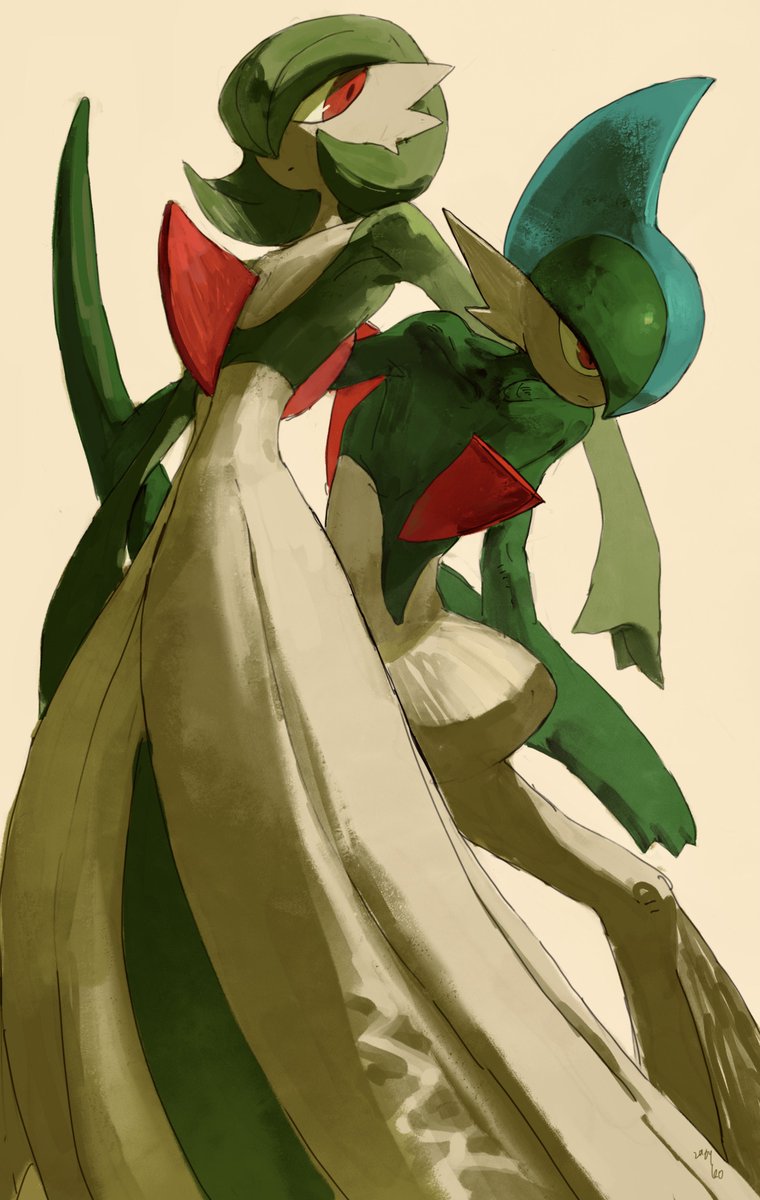 gardevoir pokemon (creature) red eyes closed mouth green skin simple background colored skin green hair  illustration images