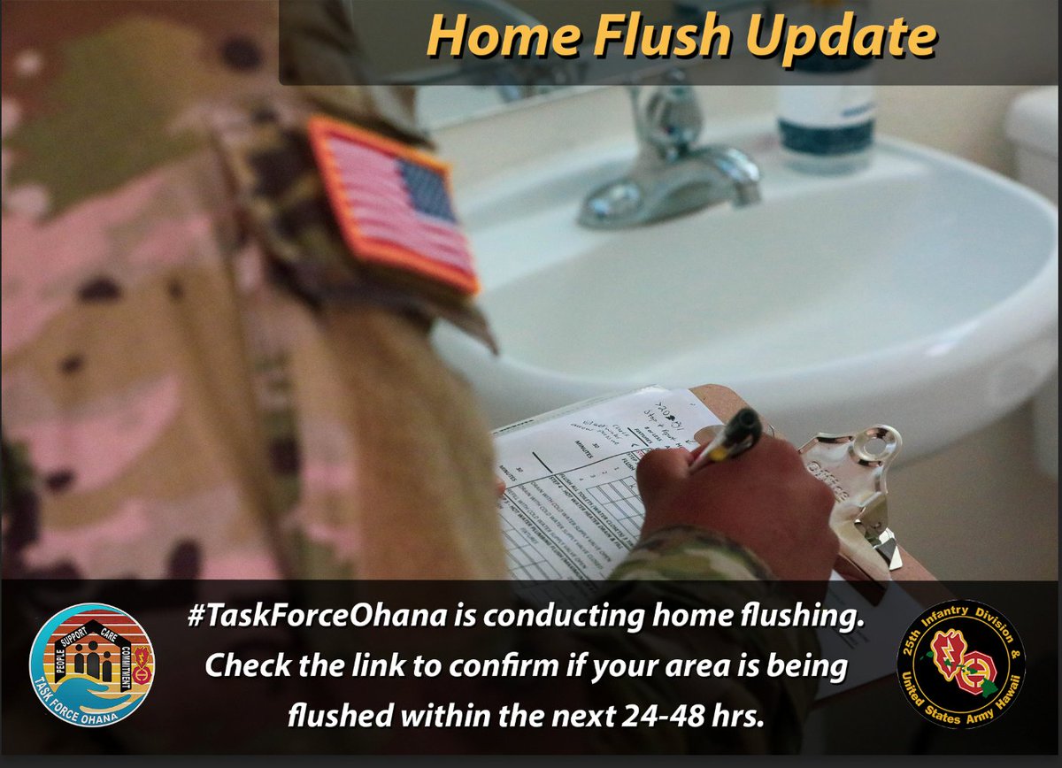 usaghawaii's tweet photo. #TaskForceOhana Reminder: To see if your residence is being flushed within the next 48 hours, please visit https://t.co/93oA37OE0X.
See #thread for more info. https://t.co/DCqb9TQLnd