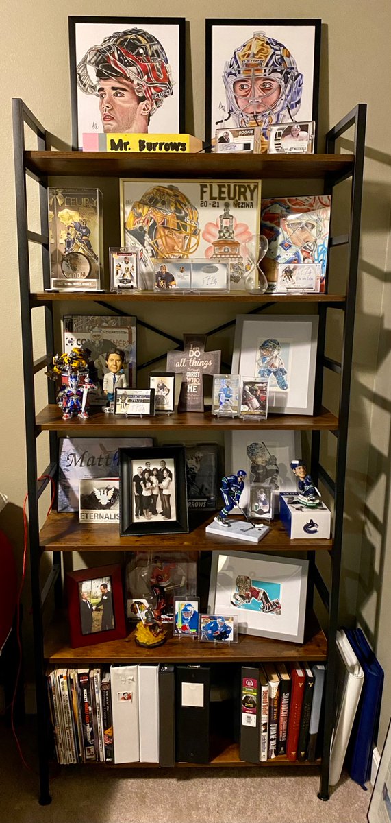 The Fleury display was a big hit, so I thought I’d display the bookshelves! 

Art on these shelves is a mixture of originals and prints from:
<a href="/realBSketches/">BSketches</a> 
<a href="/SimonMakesArt/">Simon Lam</a> 
#pukheadz
<a href="/legacysportsart/">Jamie Thomas</a> 
#marcandrefleury #jocelynthibault #alexandreburrows #hockeyart