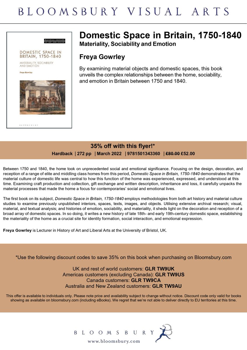 PowerPatriarchy's tweet photo. We are THRILLED to share a 35% discount for @Freya_Gowrley's forthcoming monograph Domestic Space in Britain, 1750-1840: Materiality, Sociability and Emotion. Freya's keynote at #PowerAndPatriarchy was GREAT and we can't wait to get our hands on a copy of the book! https://t.co/Y3HsWOUDWO