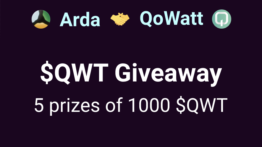 arda_org's tweet image. 🌎 Arda & QoWatt giveaway🌱
This week $QWT listed on Arda Board. Very excited by this synergy with @QoWatt_Token. Let's celebrate together!
5 prizes of 1000 $QWT each to win🥳
Rules:
🌱 follow Arda+@QoWatt_Token
🌱 like and RT
🌱 tag 3 friends in comment
By 31 Jan 2PM UTC.