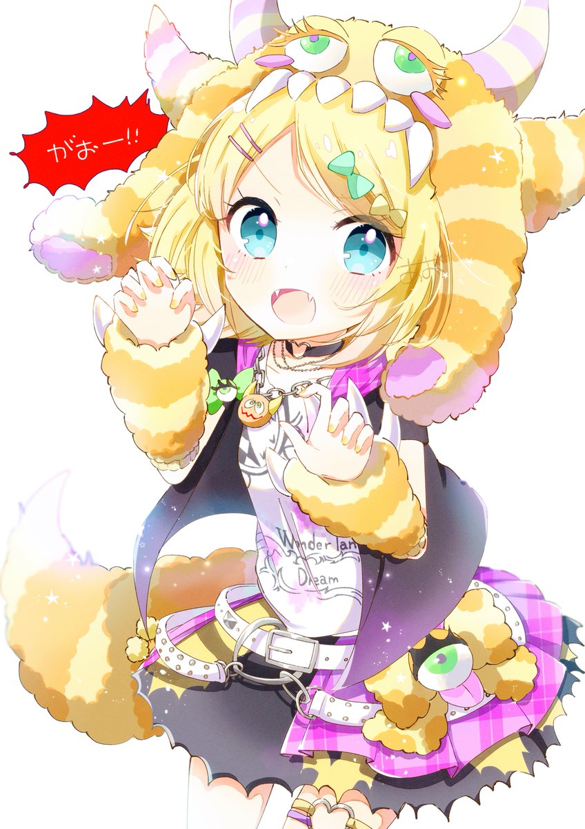 kagamine rin 1girl claw pose skirt blonde hair hair ornament solo open mouth  illustration images